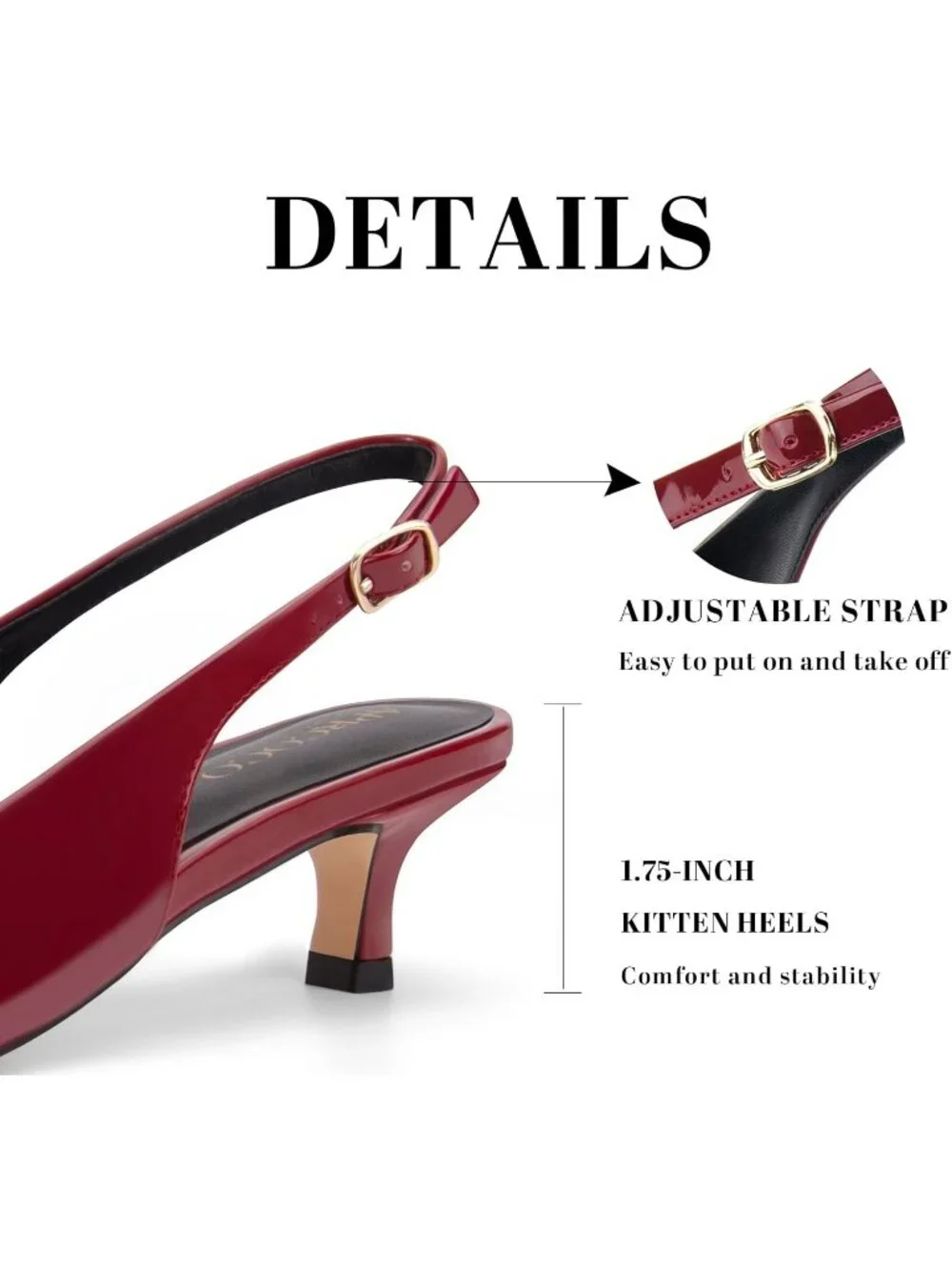 Women's Wine Red Kitten Heel Slingback Pointed Closed Toe Ankle Strap Shoes